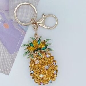 Elegant Gold Pineapple Keychain with Crystals